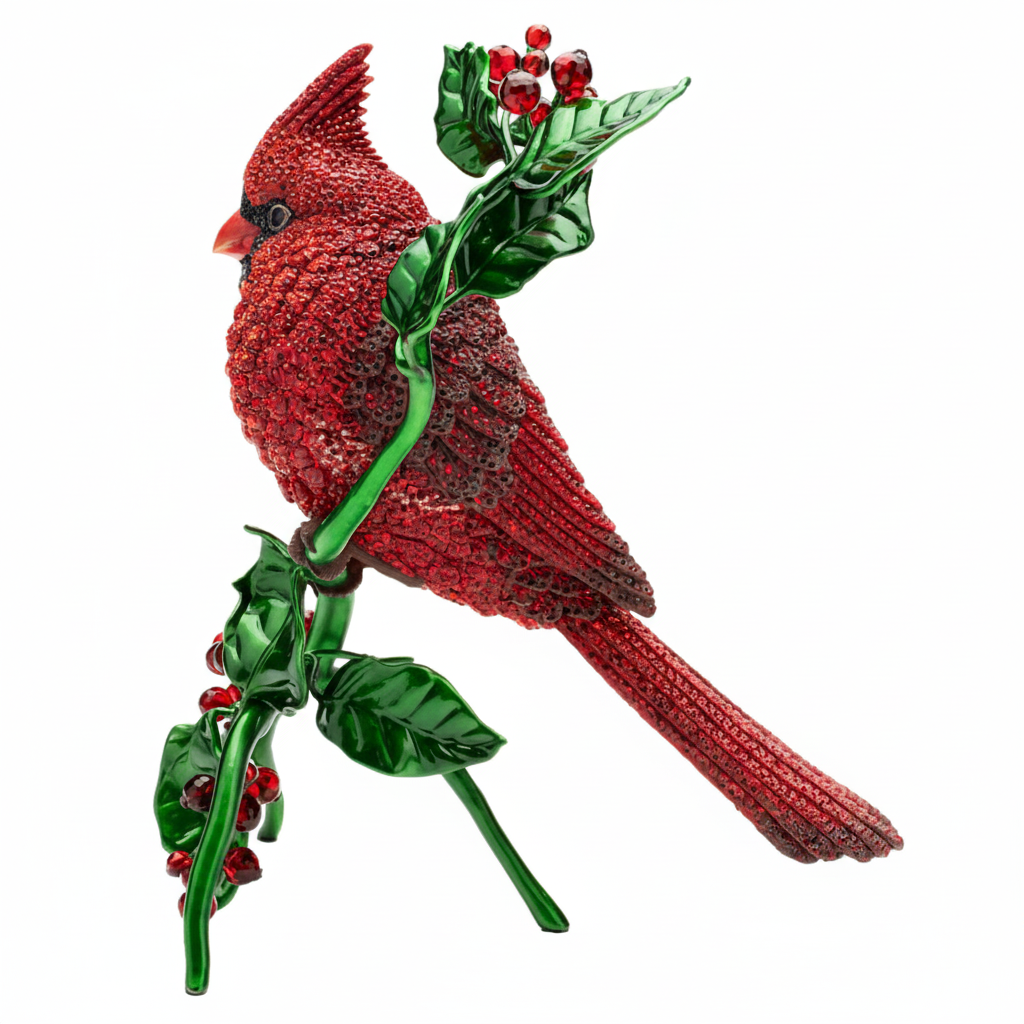 Swarovski Crystal Myriad Red Cardinal figurine with sparkling red and clear crystals, detailed bird ornament for collectors.