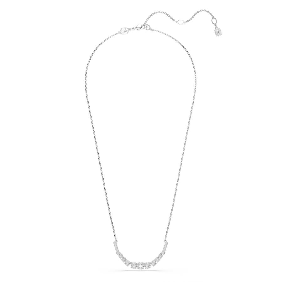 Swarovski Matrix necklace with gradient round-cut crystals in white, rhodium-plated chain, showcasing elegant jewelry design.