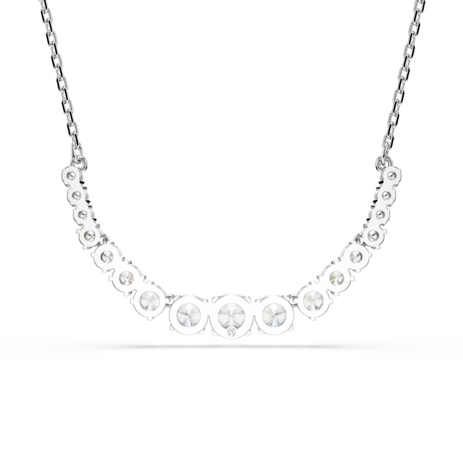 Swarovski Matrix Necklace with gradient round-cut crystals in white, rhodium-plated chain, elegant jewelry accessory.