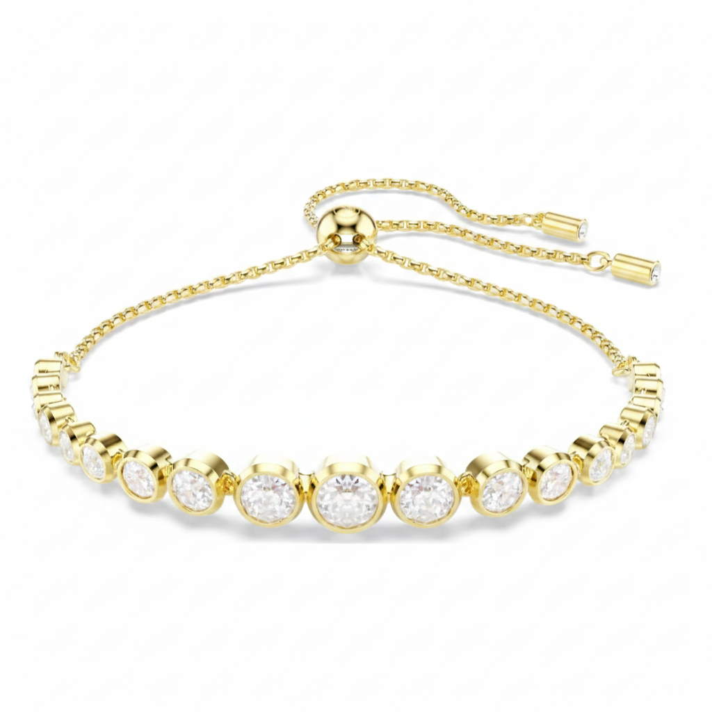 Swarovski Imber Tennis Bracelet featuring sparkling crystal stones and a silver-tone clasp for elegant wristwear.
