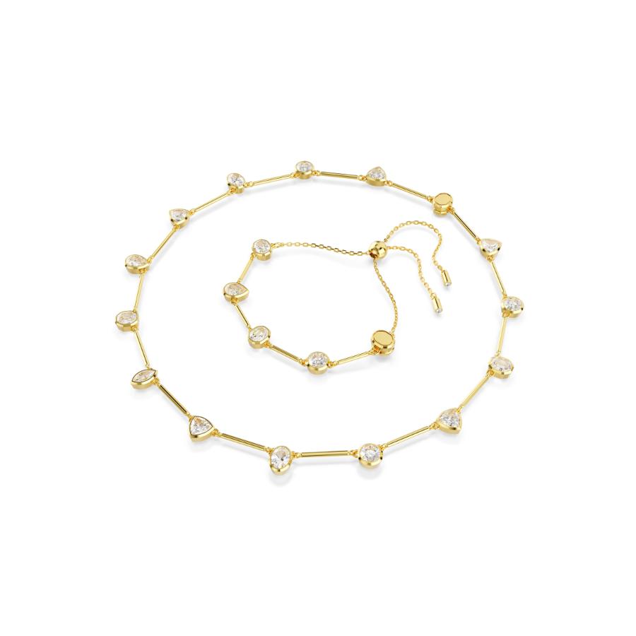 Swarovski Imber tennis necklace with mixed-cut white crystals in gold-tone plated setting, elegant jewelry for special occasions.