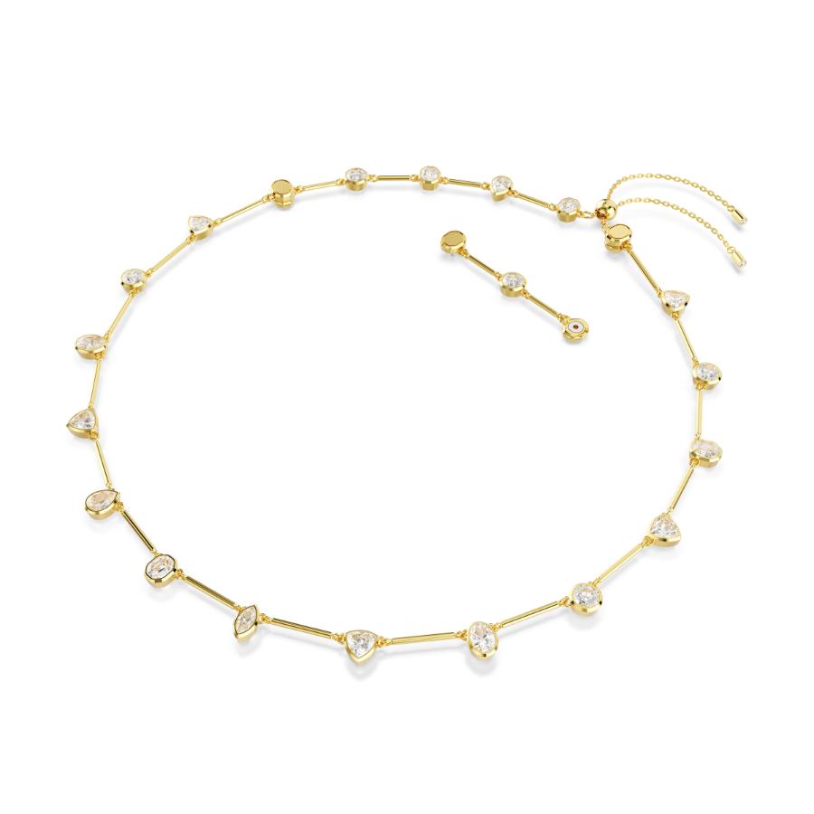 Swarovski Imber tennis necklace with mixed-cut white crystals and gold-tone plated chain, elegant jewelry for women.