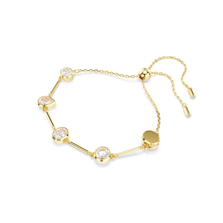 Swarovski Imber tennis necklace with mixed-cut white crystals on gold-tone plated chain, elegant jewelry accessory.