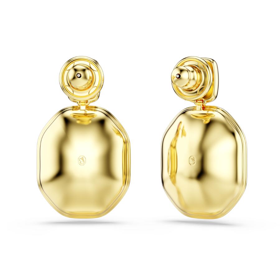 Swarovski Chroma Drop Earrings with asymmetrical octagon-cut multicolored crystals and gold-tone plating, elegant jewelry accessory.