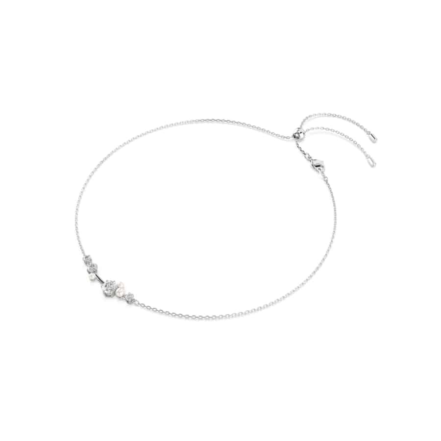 Swarovski Constella necklace with crystal pearls and round-cut white crystals, rhodium plated for a sleek, elegant look