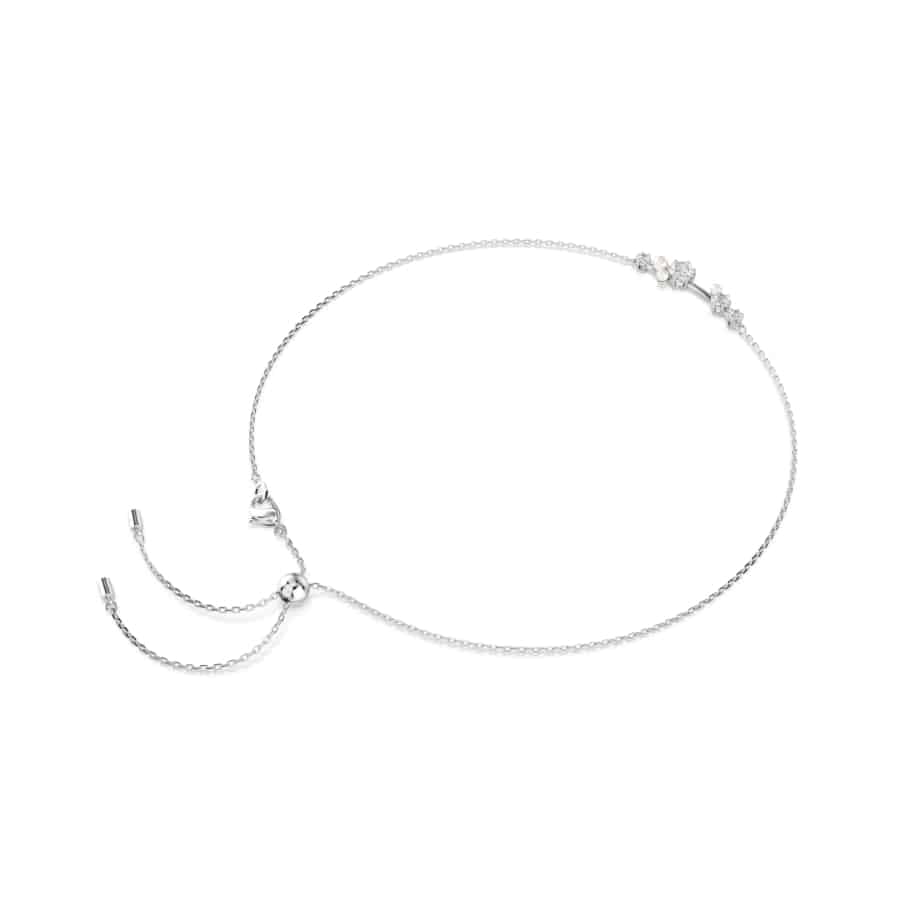 Swarovski Constella necklace with crystal pearl and round cuts, white stones, rhodium plated for elegant jewelry style.