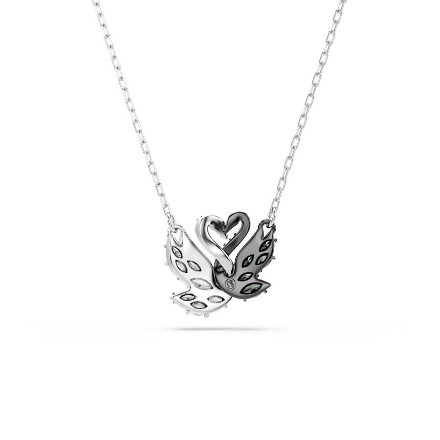 Black Swarovski Swan pendant with rhodium plating, featuring a delicate swan design and elegant craftsmanship.