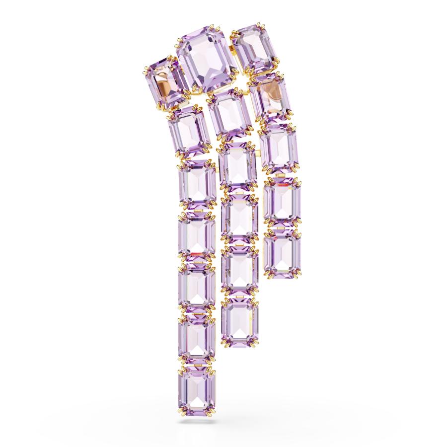 Swarovski Millenia brooch with purple octagon-cut crystal, gold-tone plated pin jewelry accessory on a white background