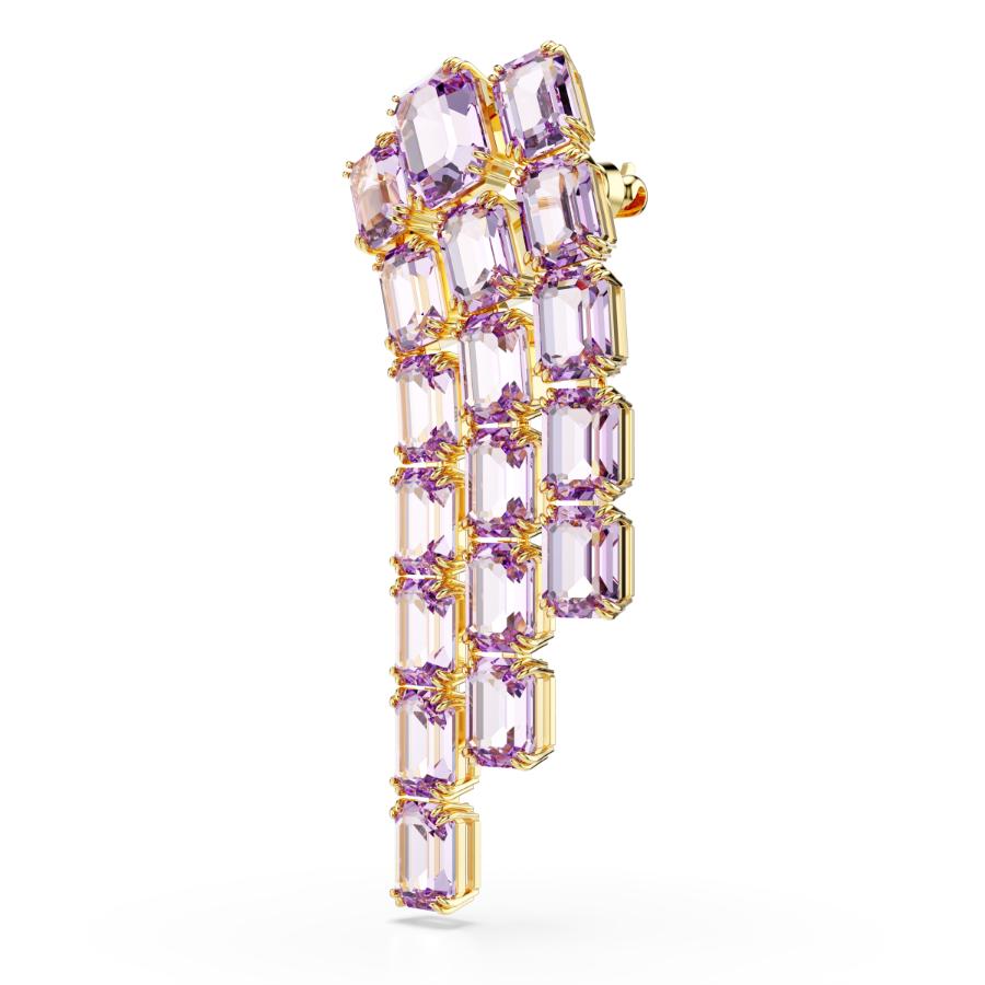 Swarovski Millenia brooch with an octagon-shaped purple crystal and gold-tone plating, elegant jewelry accessory.