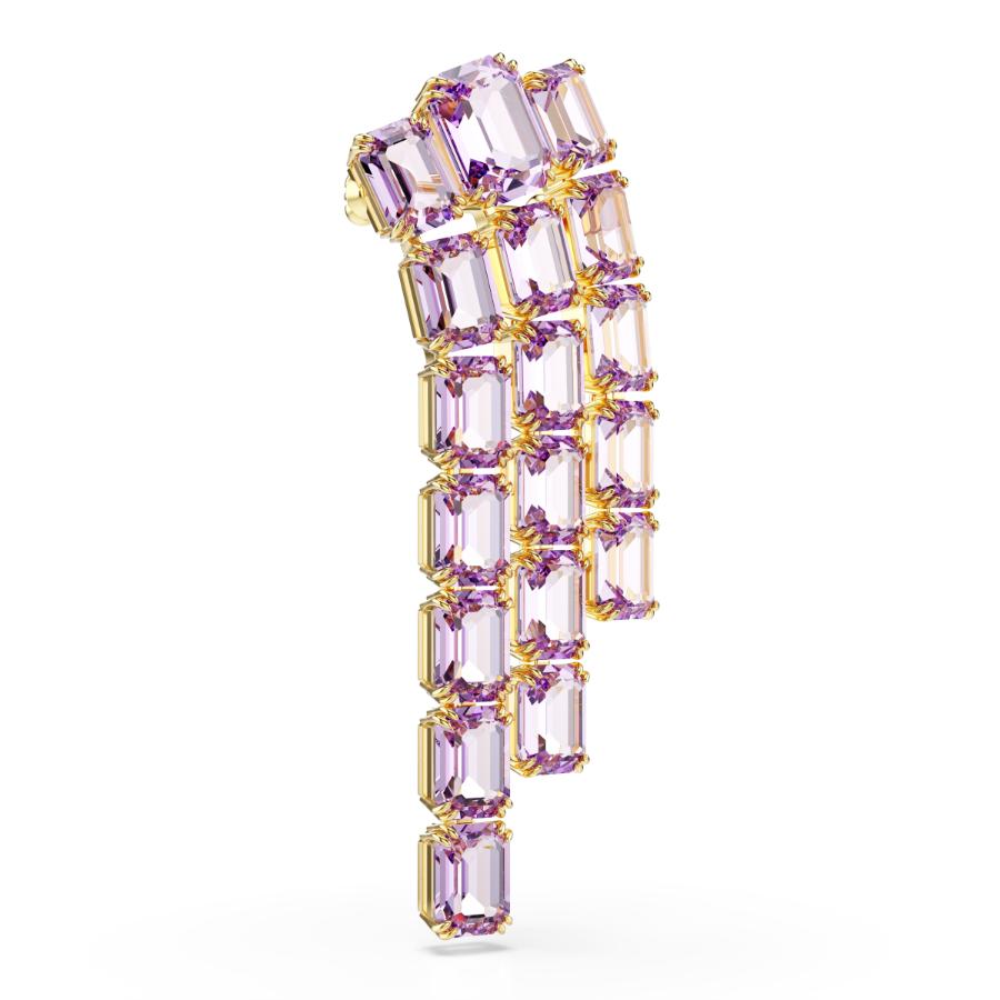 Swarovski Millenia brooch with octagon-cut purple crystal and gold-tone plating, jewelry accessory with elegant design.
