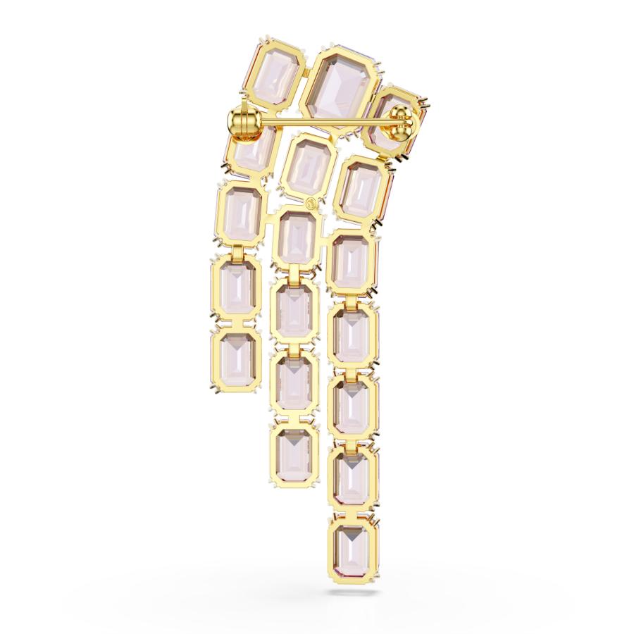 Swarovski Millenia brooch with an octagon-shaped purple crystal and gold-tone plating, elegant jewelry accessory.