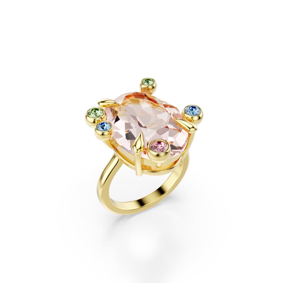 Swarovski Gema ring set with three multicolored, mixed-cut stones in gold-tone plated band, elegant jewelry for stylish wear