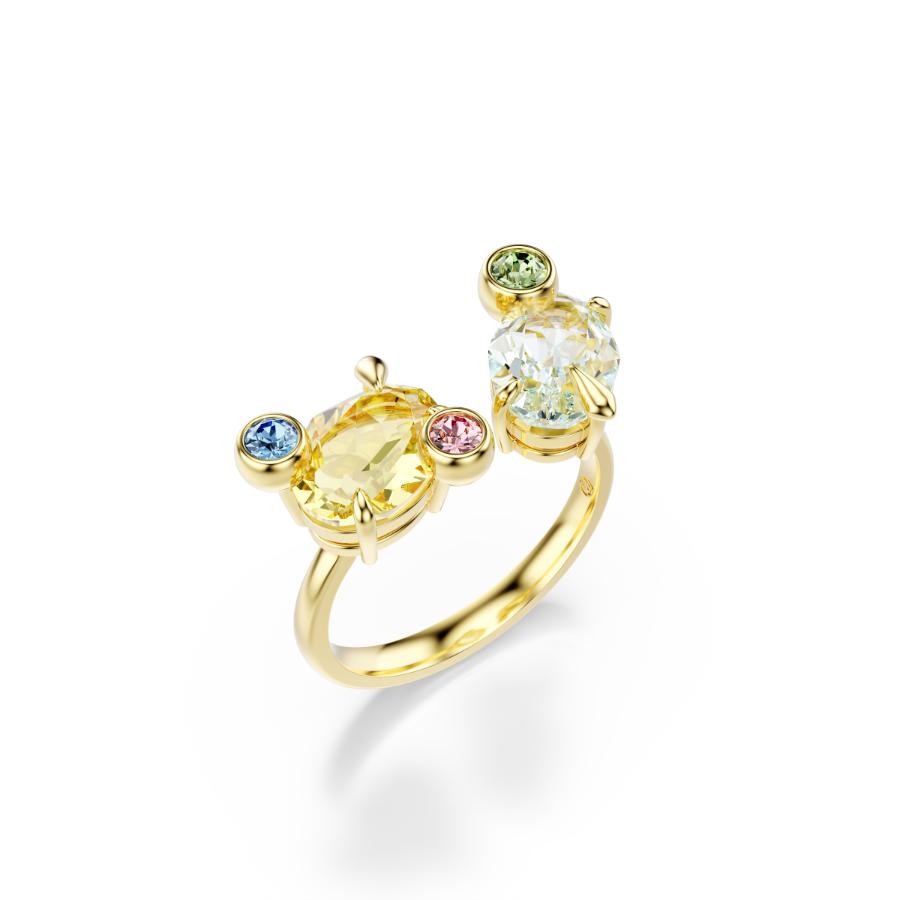 Swarovski Gema Ring set with three adjustable gold-tone plated rings featuring multicolored mixed-cut crystals, elegant jewelry accessory
