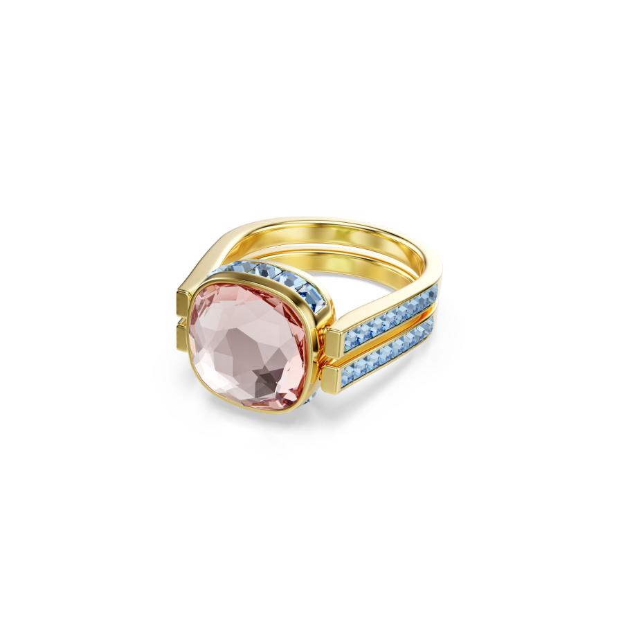 Swarovski Chroma ring with cushion-cut multicolored crystals in gold-tone plated setting.