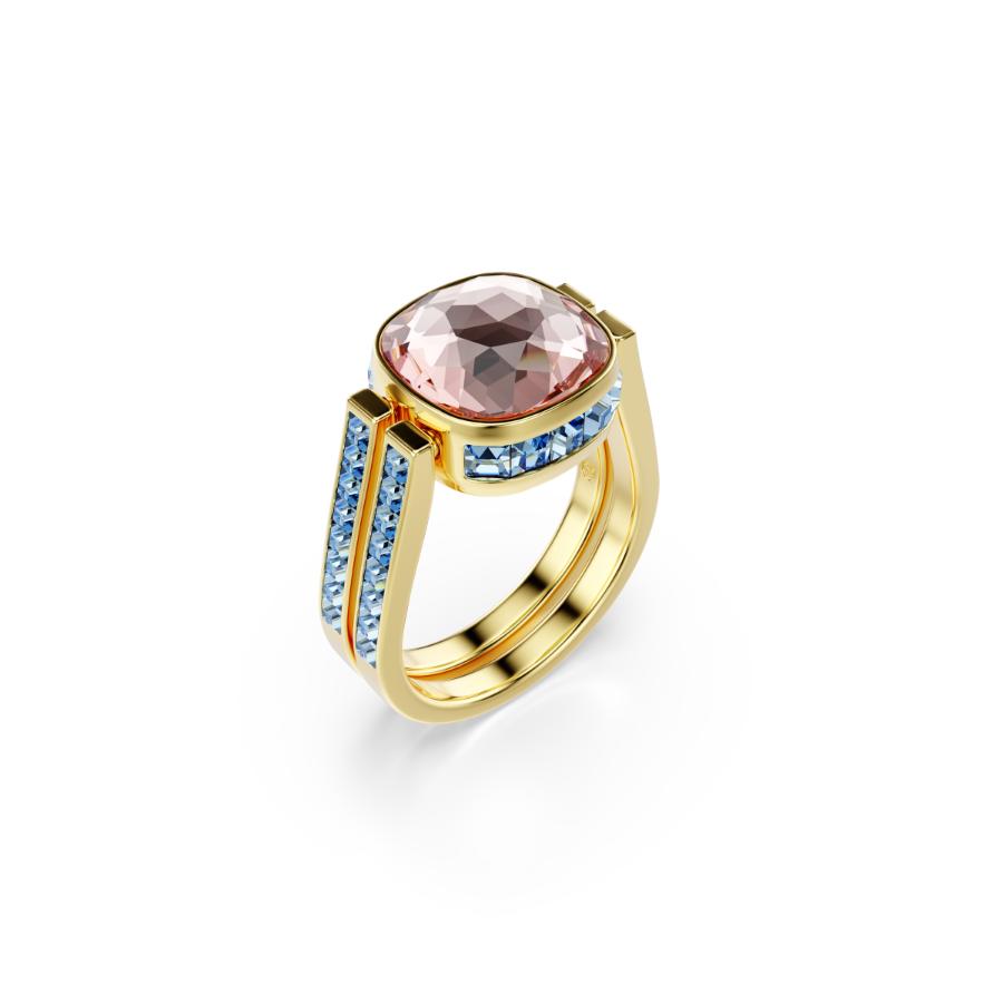 Swarovski Chroma ring with cushion cut multicolored stones and gold-tone plating, showcasing vibrant, sparkling jewelry design.