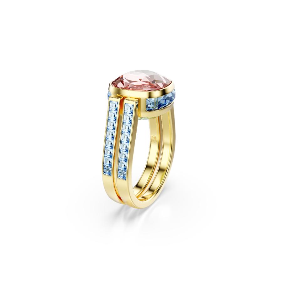 Swarovski Chroma ring with cushion cut multicolored crystals set in gold-tone plated band, showcasing vibrant sparkle and elegant design.