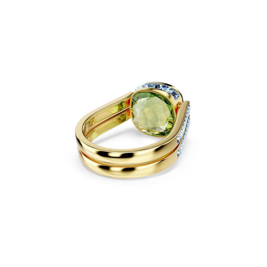 Swarovski Chroma Ring with cushion cut multicolored stones in gold-tone plated setting, elegant jewelry accessory.