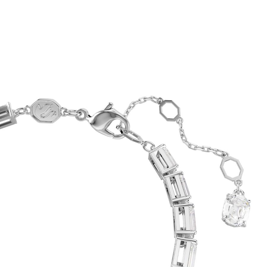 Swarovski Matrix tennis bracelet with baguette-cut white crystals and rhodium plating, elegant jewelry accessory.