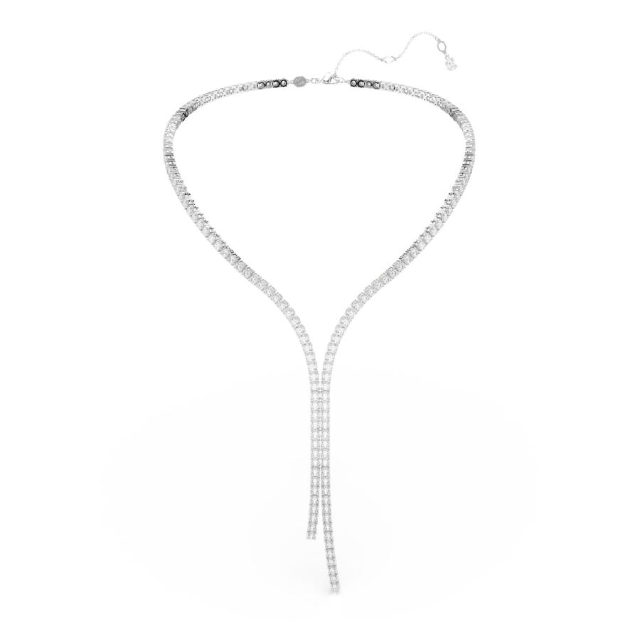 Swarovski Matrix Y necklace with round cut white crystals, rhodium plated, featuring a elegant and modern jewelry design