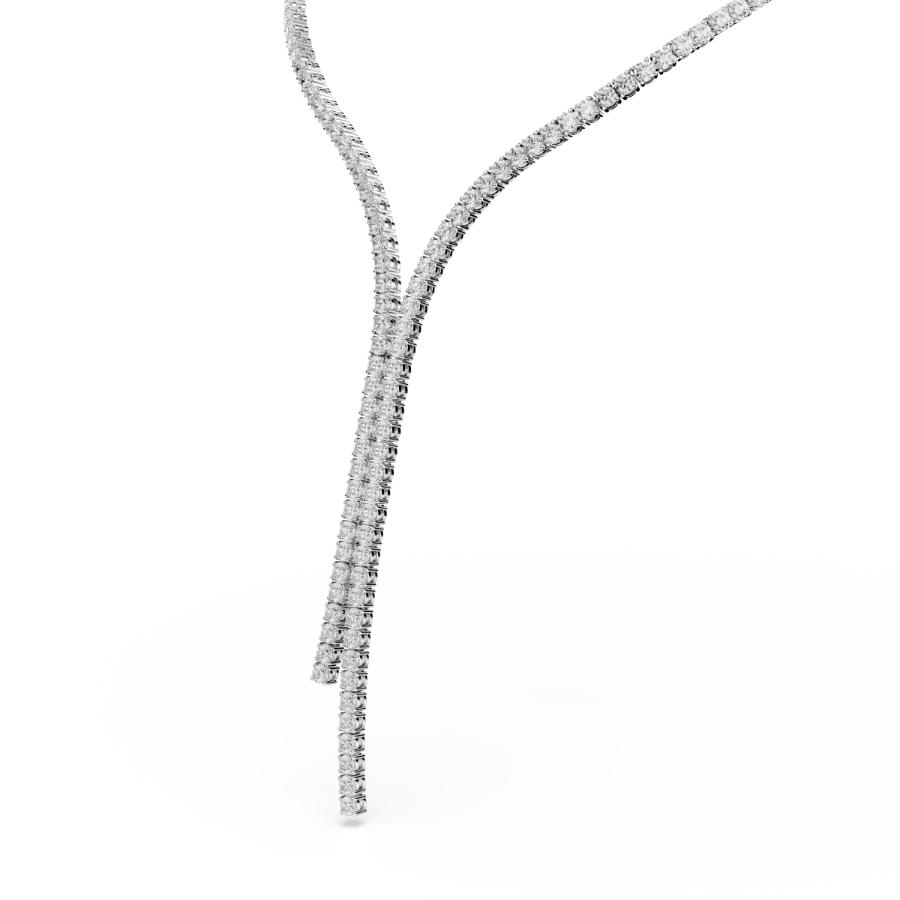 Swarovski Matrix Y necklace with round cut white crystals and rhodium plating, featuring a sleek, elegant design.