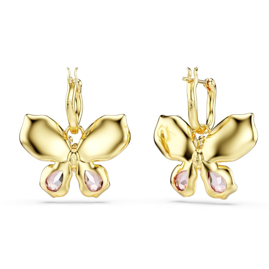 Swarovski Idyllia drop earrings with mixed cuts, pavé details, butterfly design, multicolored stones, and mixed metal finish.