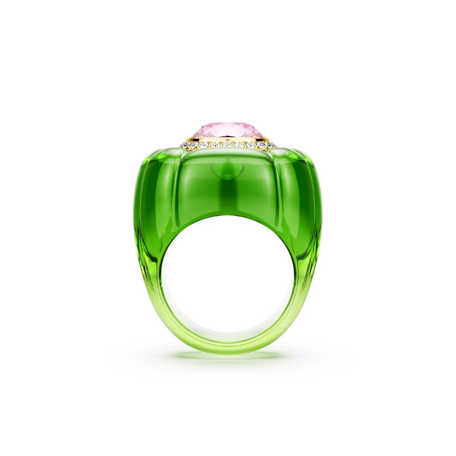 Swarovski Dulcis cocktail ring with cushion-cut multicolored crystals and pavé setting, elegant jewelry accessory.