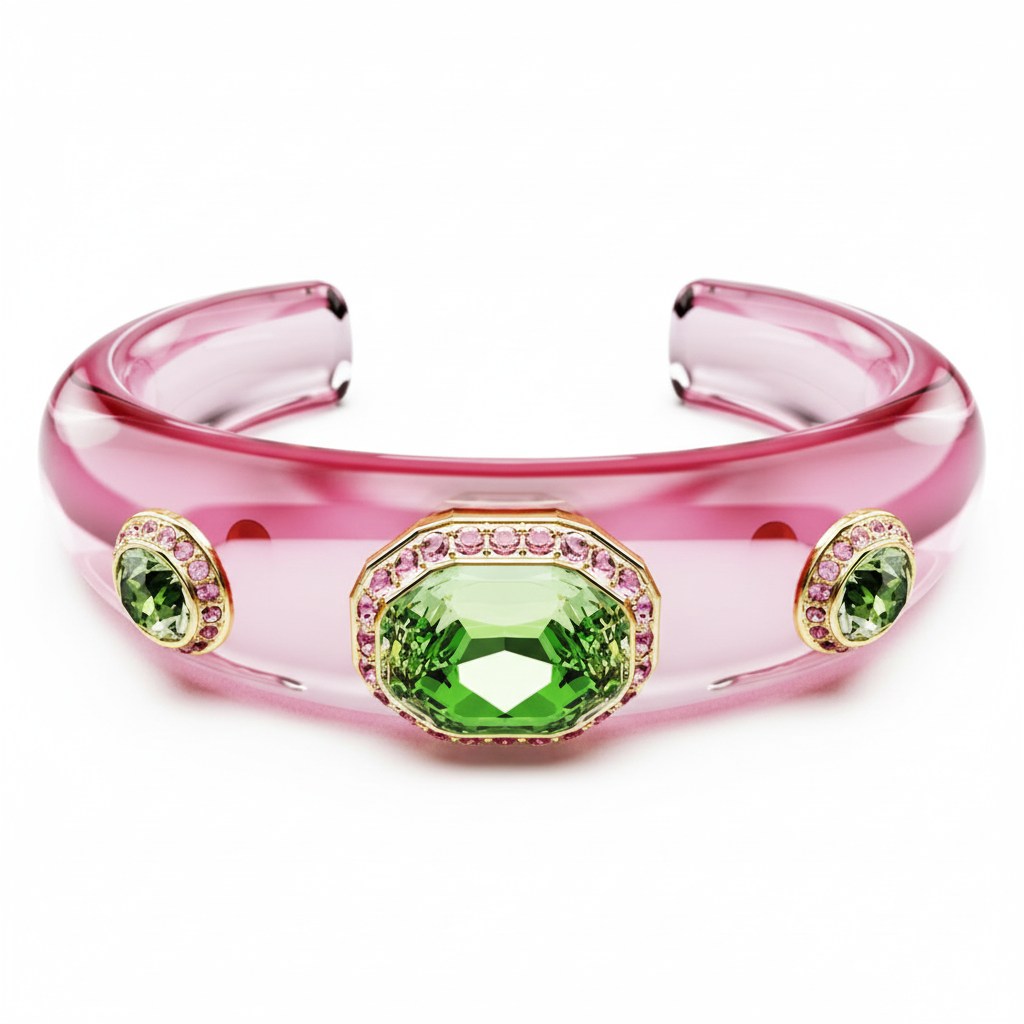 Swarovski Dulcis cuff bracelet with multicolored mixed cuts, gold-tone plated jewelry, featuring sparkling crystal accents.