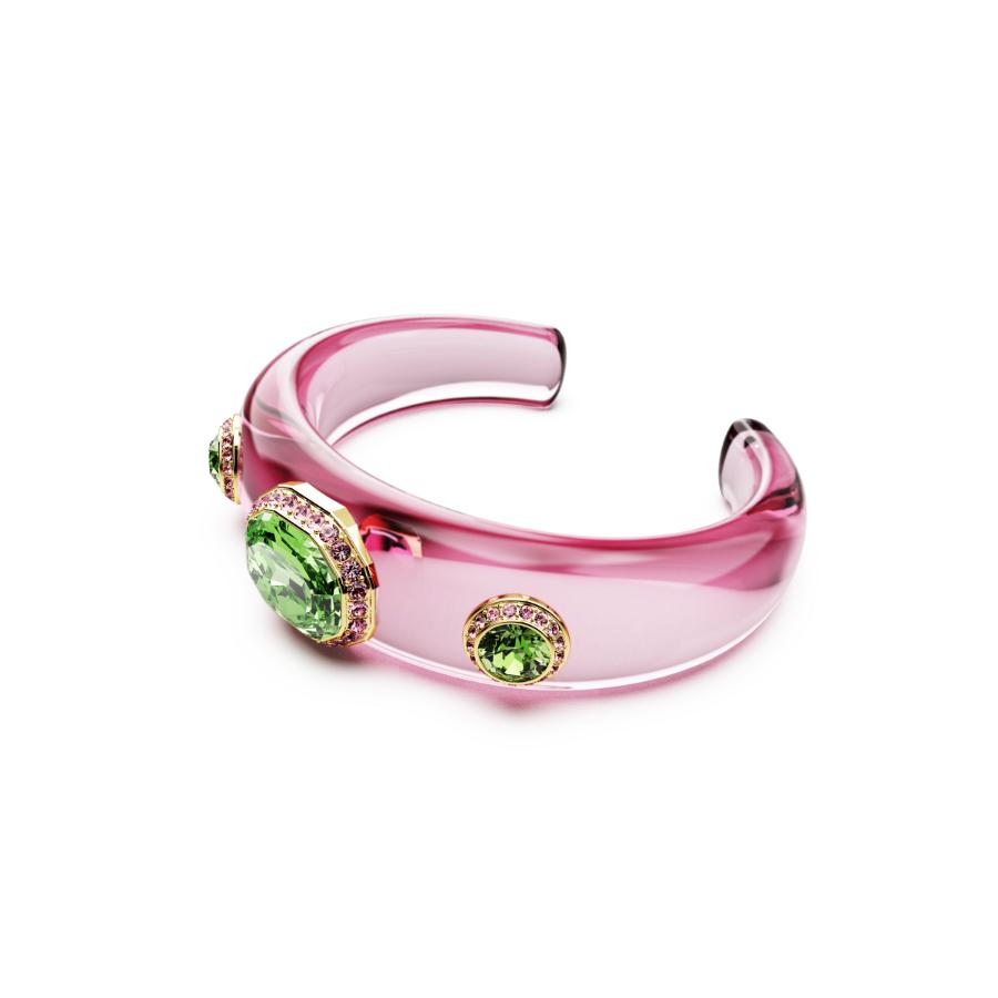 Swarovski Dulcis cuff bracelet with mixed multicolored crystal cuts and gold-tone plating, elegant jewelry accessory