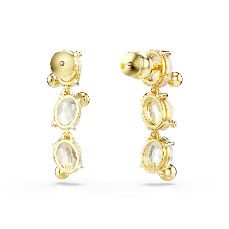 Swarovski Gema Drop Earrings with asymmetrical design, multicolored mixed cuts, gold-tone plated jewelry.