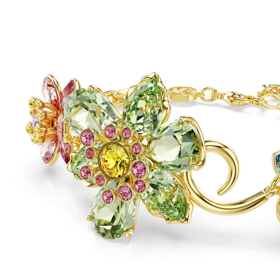 Swarovski Idyllia bracelet with multicolored flower design, mixed cuts crystals, gold-tone plating, elegant jewelry accessory