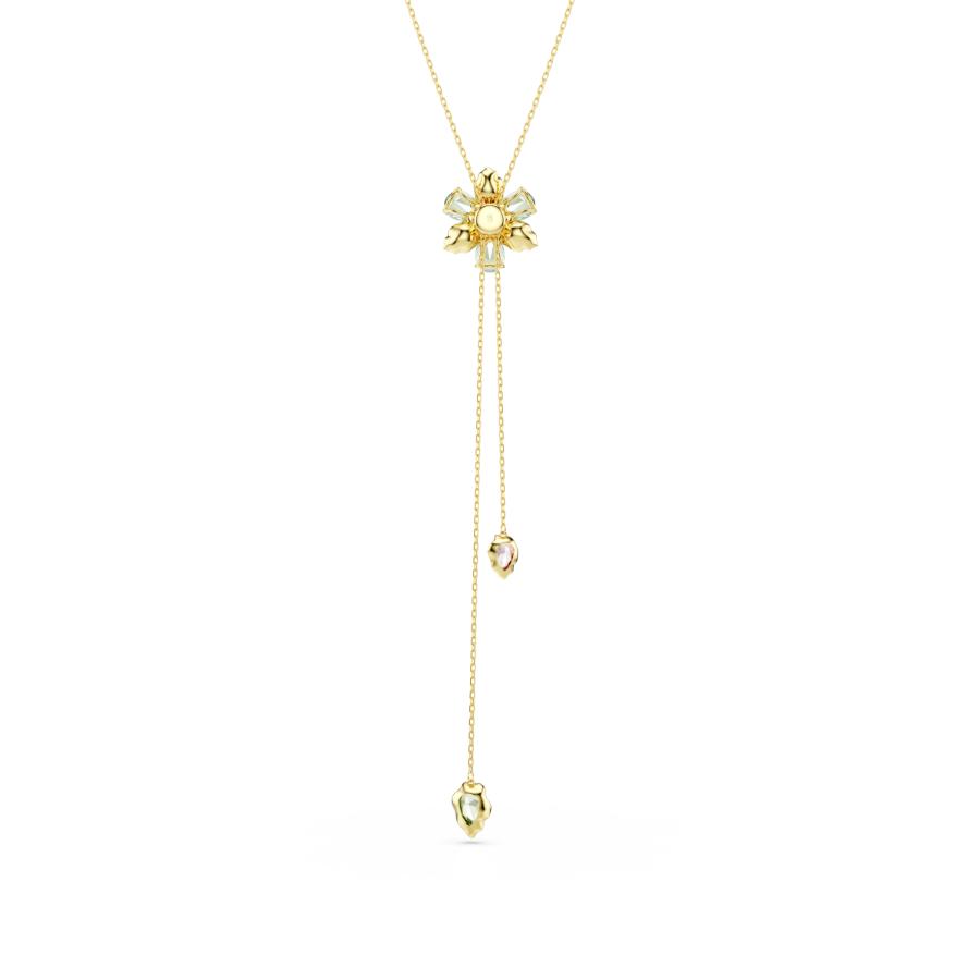 Swarovski Idyllia Y pendant with multicolored flower design, mixed cuts, gold-tone plated jewelry piece.