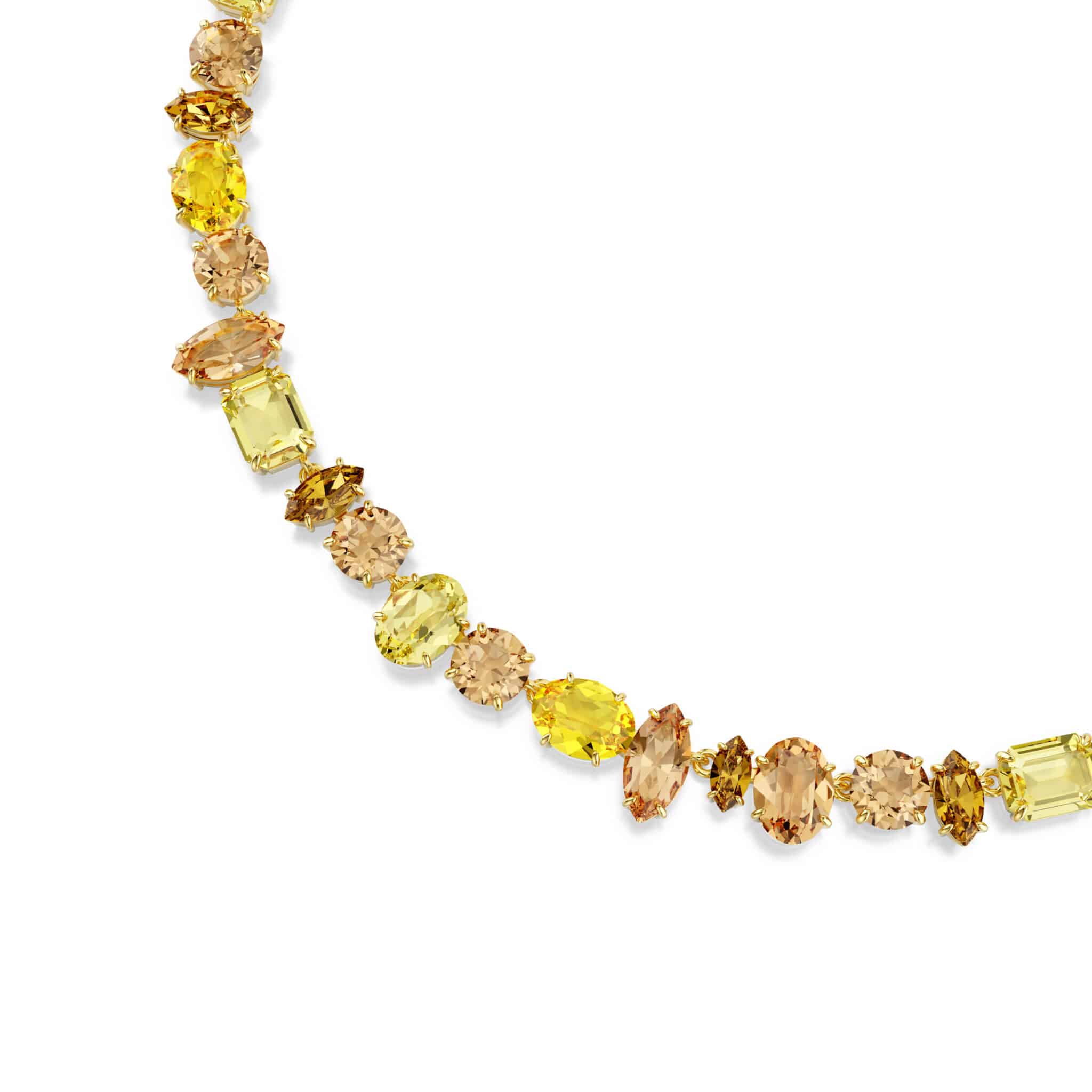 Swarovski Gema Tennis Necklace with mixed cut yellow crystals on gold-tone plated chain, elegant jewelry accessory