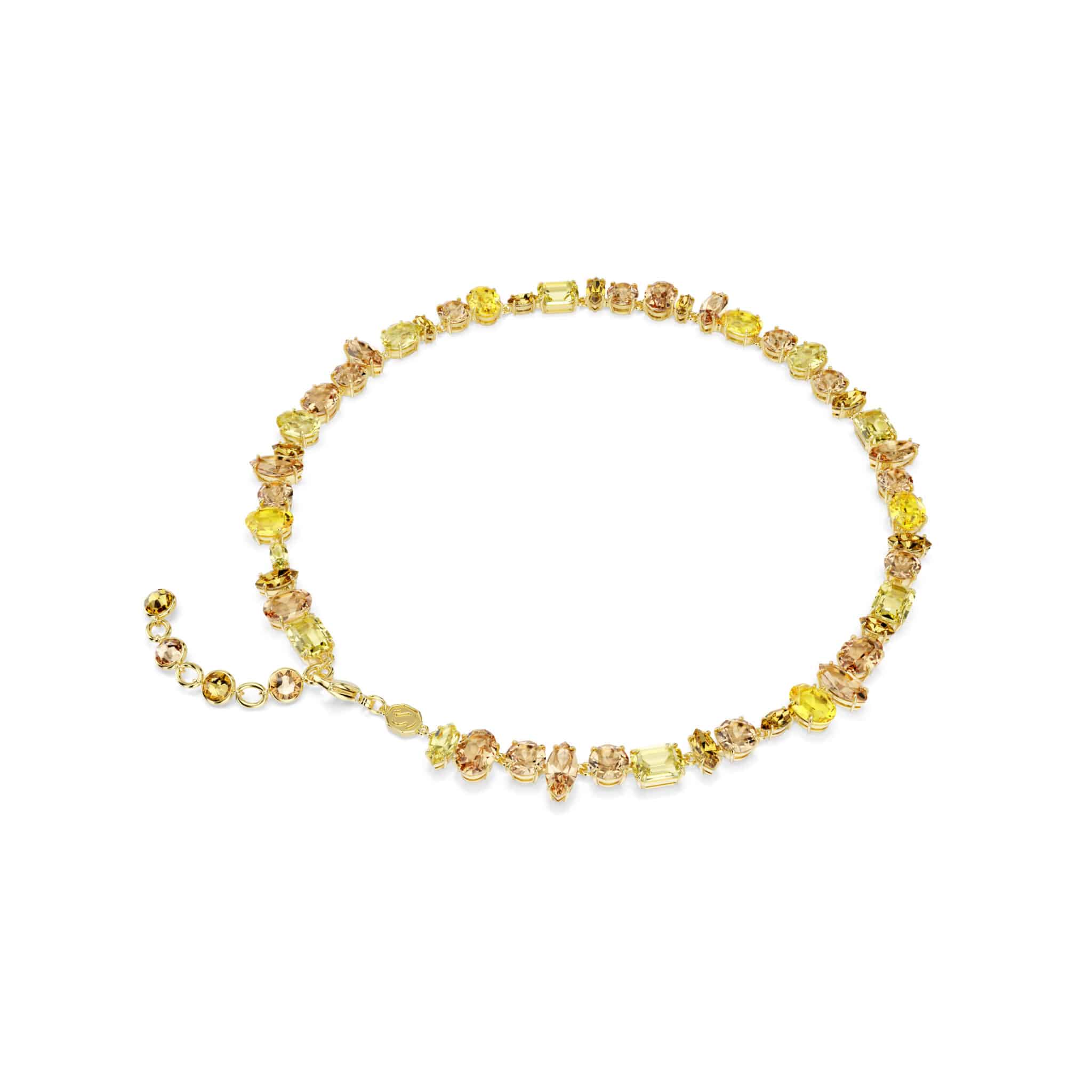 Swarovski Gema tennis necklace with mixed cut yellow crystals in gold-tone plating, elegant jewelry for women.