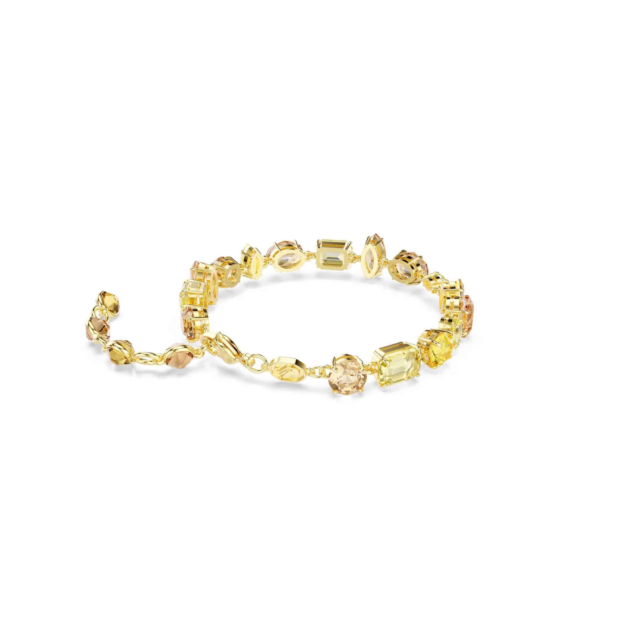 Swarovski Gema bracelet with sparkling crystal beads and silver-tone clasp, showcasing elegant jewelry design.