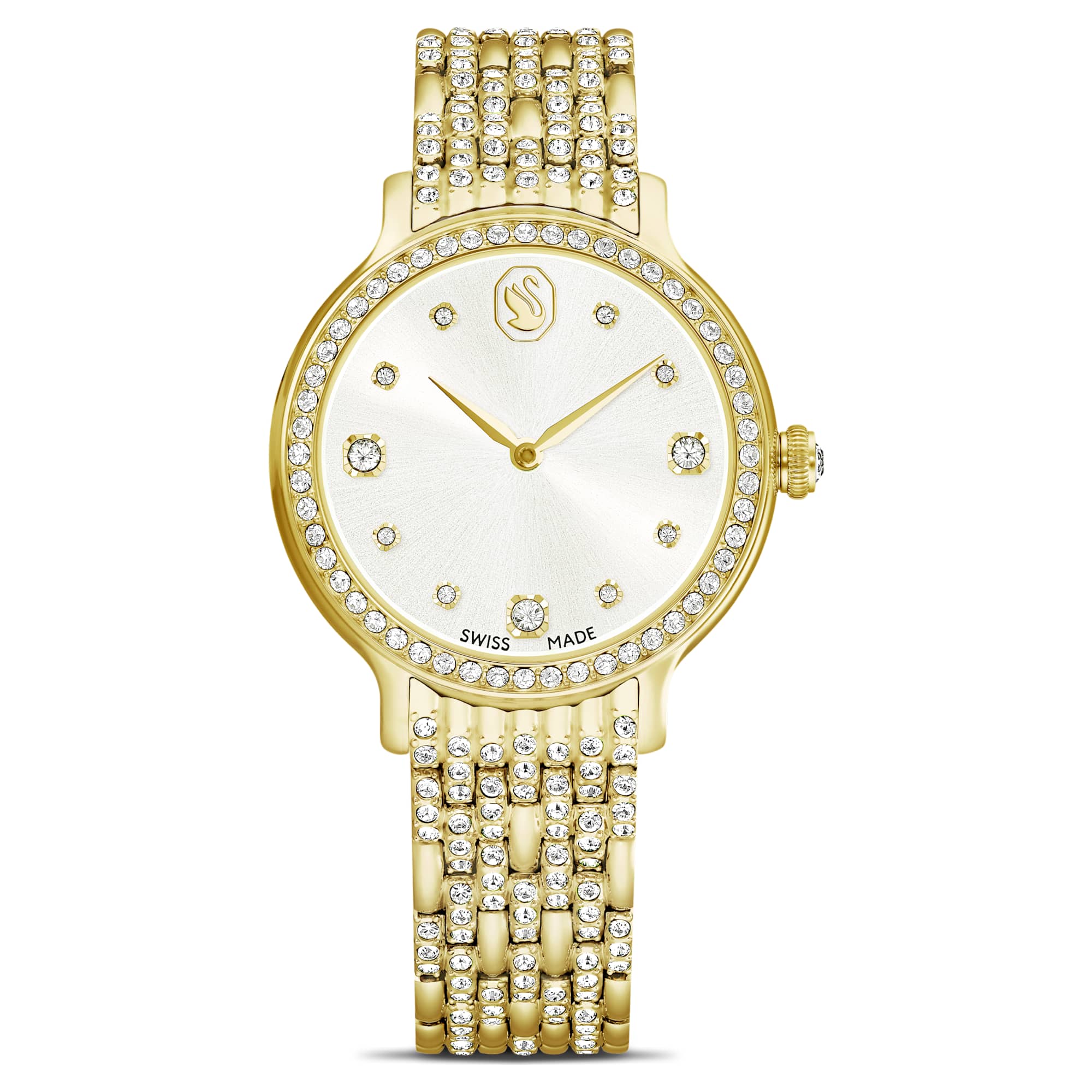 Swarovski Imber Swiss-made watch with gold-tone metal bracelet and finish, featuring a sleek, elegant design.