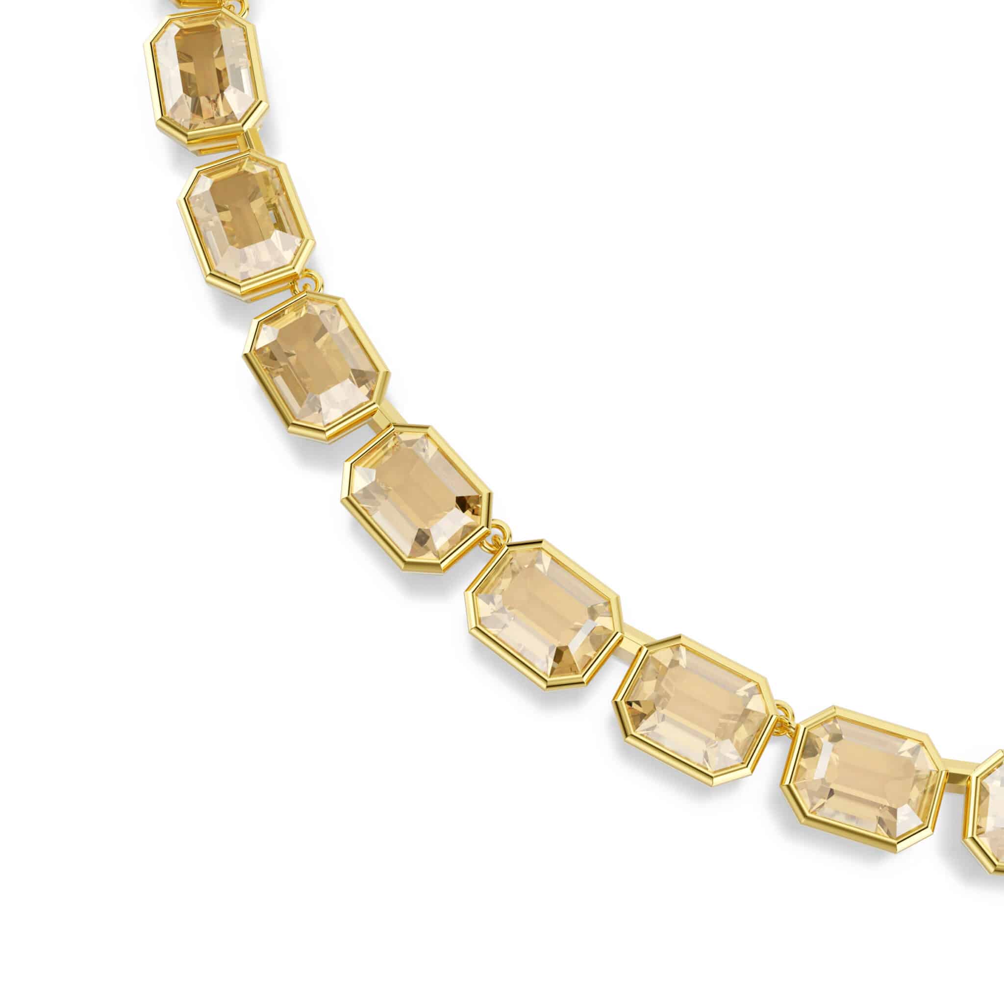 Swarovski Millenia Tennis Necklace with yellow gold-tone plating and octagon-cut crystals on a delicate chain.