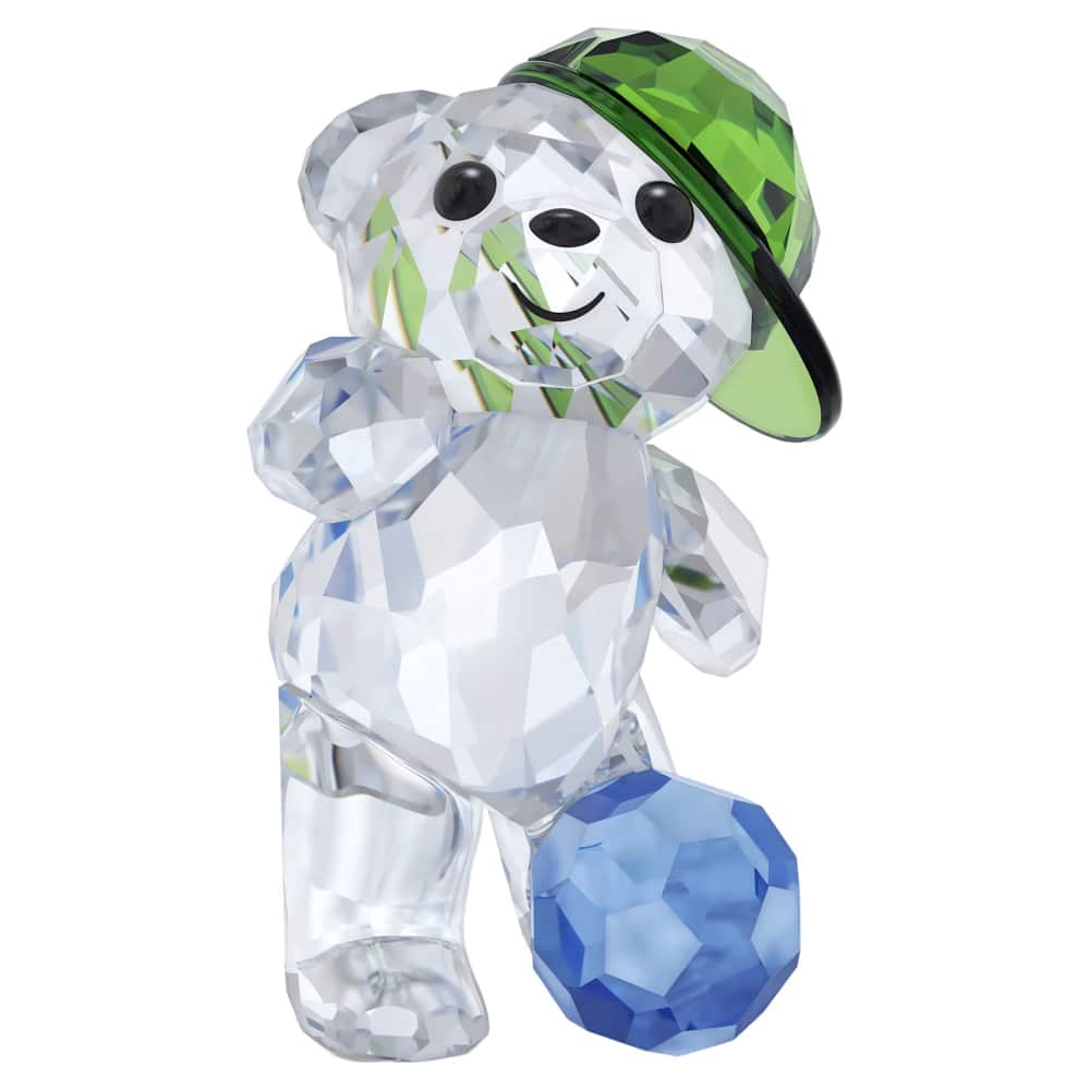 Swarovski Kris Bear Goal Scorer collectible figurine with clear crystal finish, detailed bear holding a soccer ball.