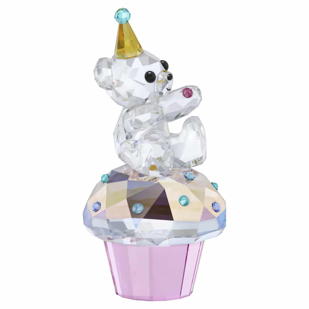 Swarovski Kris Bear Sweet Celebration crystal figurine with colorful details and intricate craftsmanship.