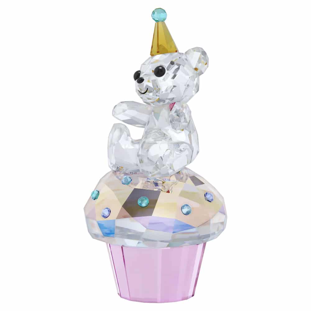 Swarovski Kris Bear Sweet Celebration figurine with clear crystal bear and colorful candy accents, fine craftsmanship and sparkling details