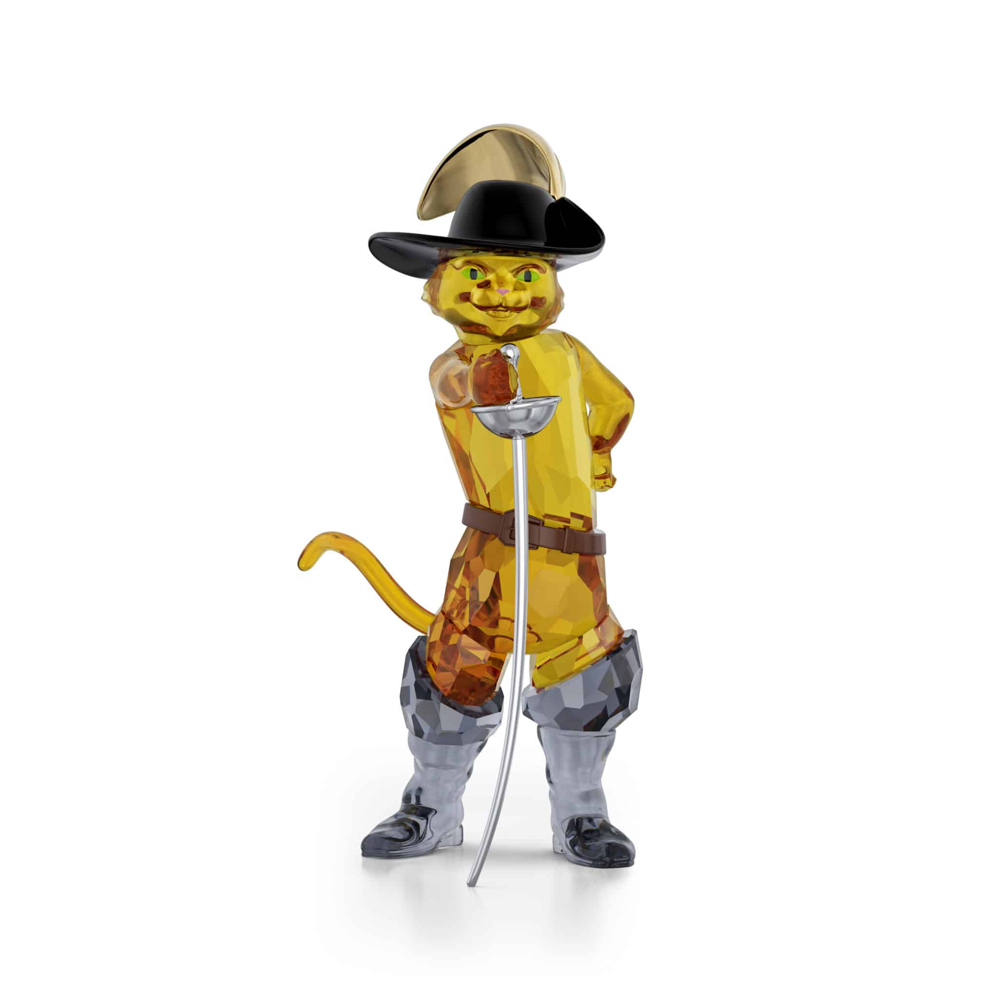 Swarovski Swarovski Shrek Puss in Boots figurine featuring detailed crystal craftsmanship and vibrant character design.
