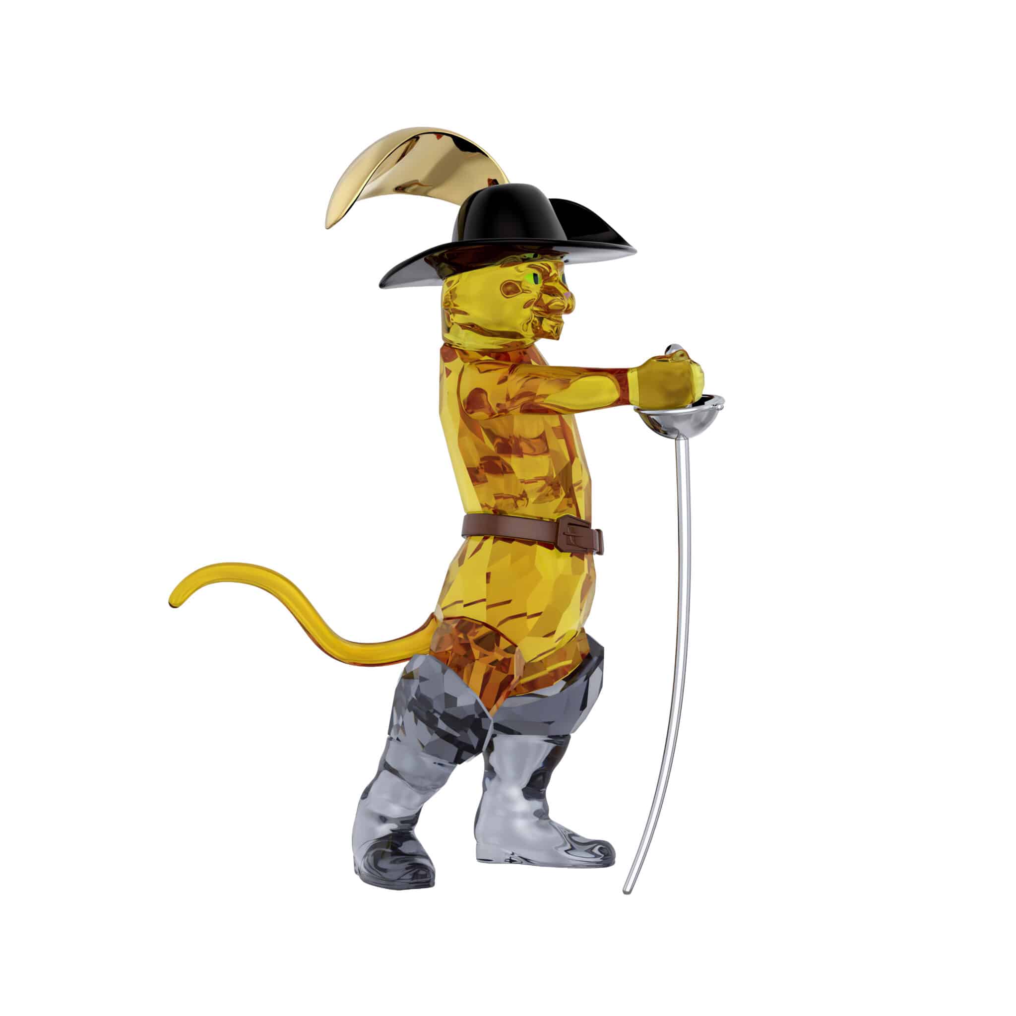 Swarovski Shrek Puss in Boots figurine with sparkling crystal details, featuring Puss in Boots character from the Shrek series.