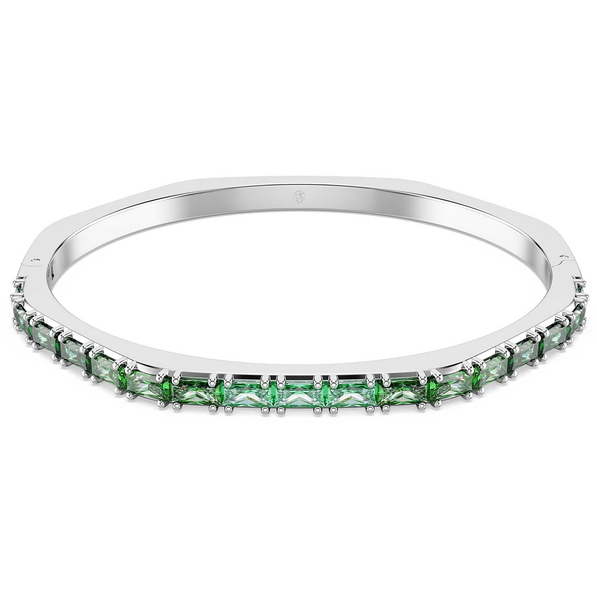 Swarovski Matrix Bangle featuring a sleek silver design with sparkling crystal accents on a clean white background