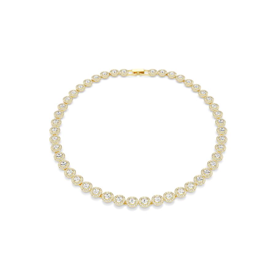 Swarovski Una Angelic Tennis Necklace with round-cut white crystals and gold-tone plating, elegant jewelry for women.