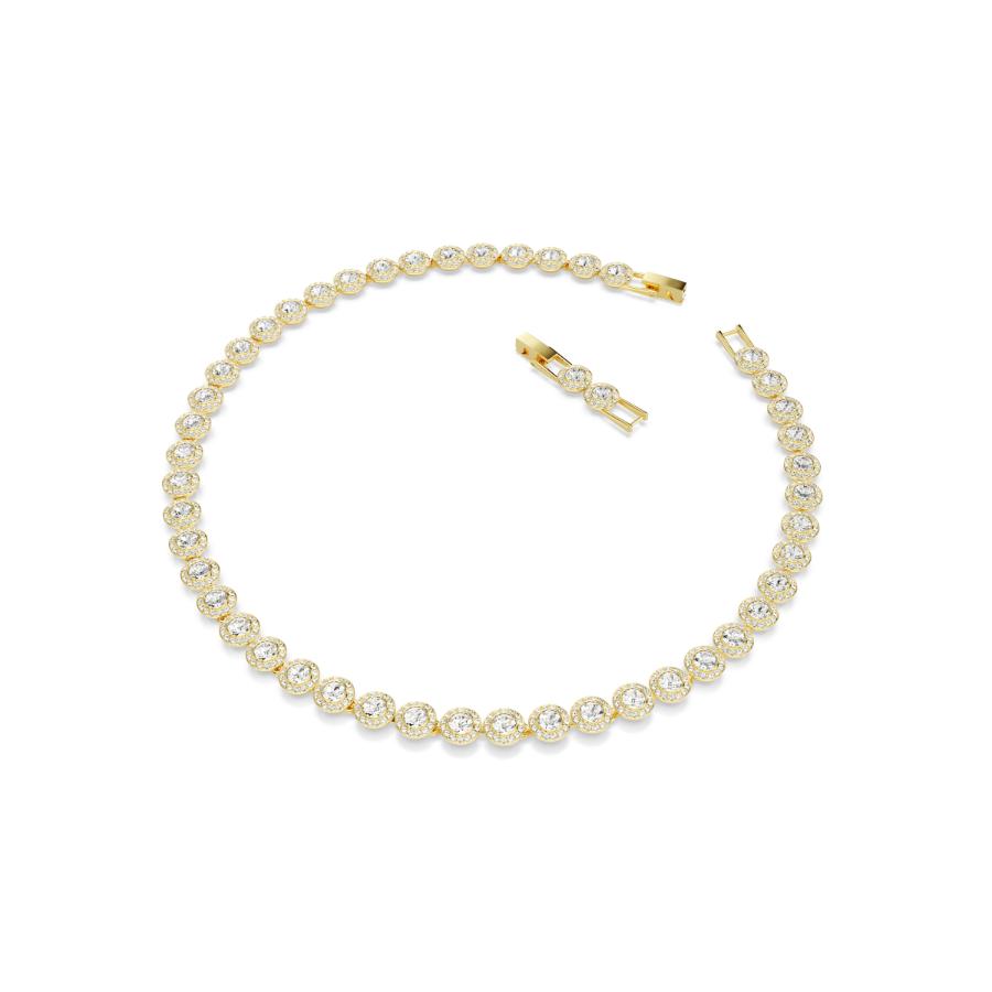 Swarovski Una Angelic tennis necklace with round cut white crystals in gold-tone plated setting, elegant jewelry piece.