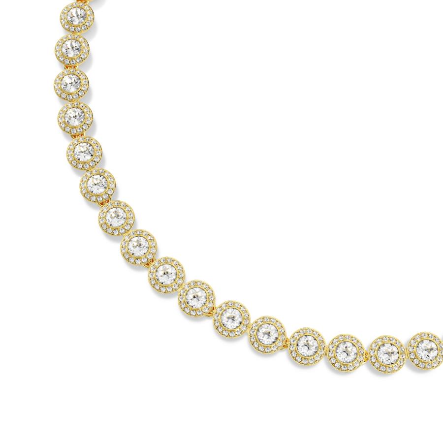 Swarovski Una Angelic Tennis Necklace with round-cut white crystals and gold-tone plating, elegant jewelry for special occasions.