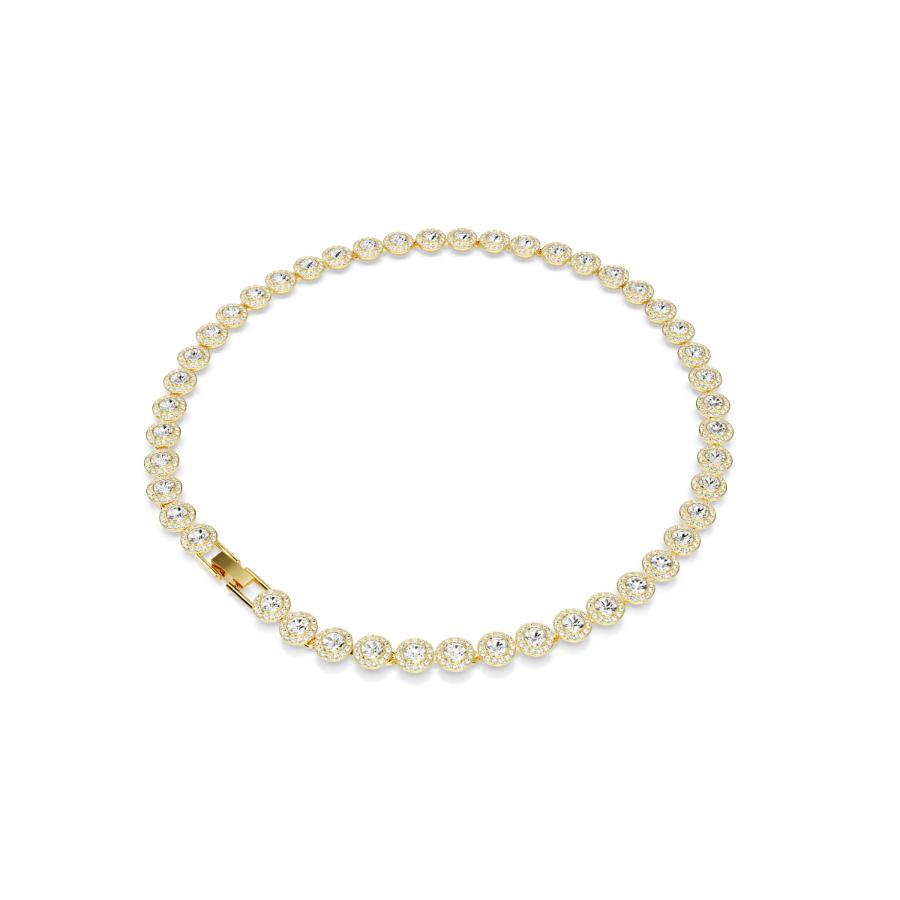 Swarovski Una Angelic tennis necklace with round cut white crystals in gold-tone plated setting, elegant jewelry design