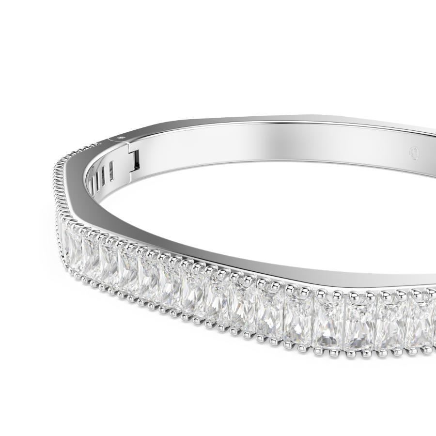 Swarovski Matrix bangle with clear crystal geometric design and silver-tone metal, elegant jewelry accessory