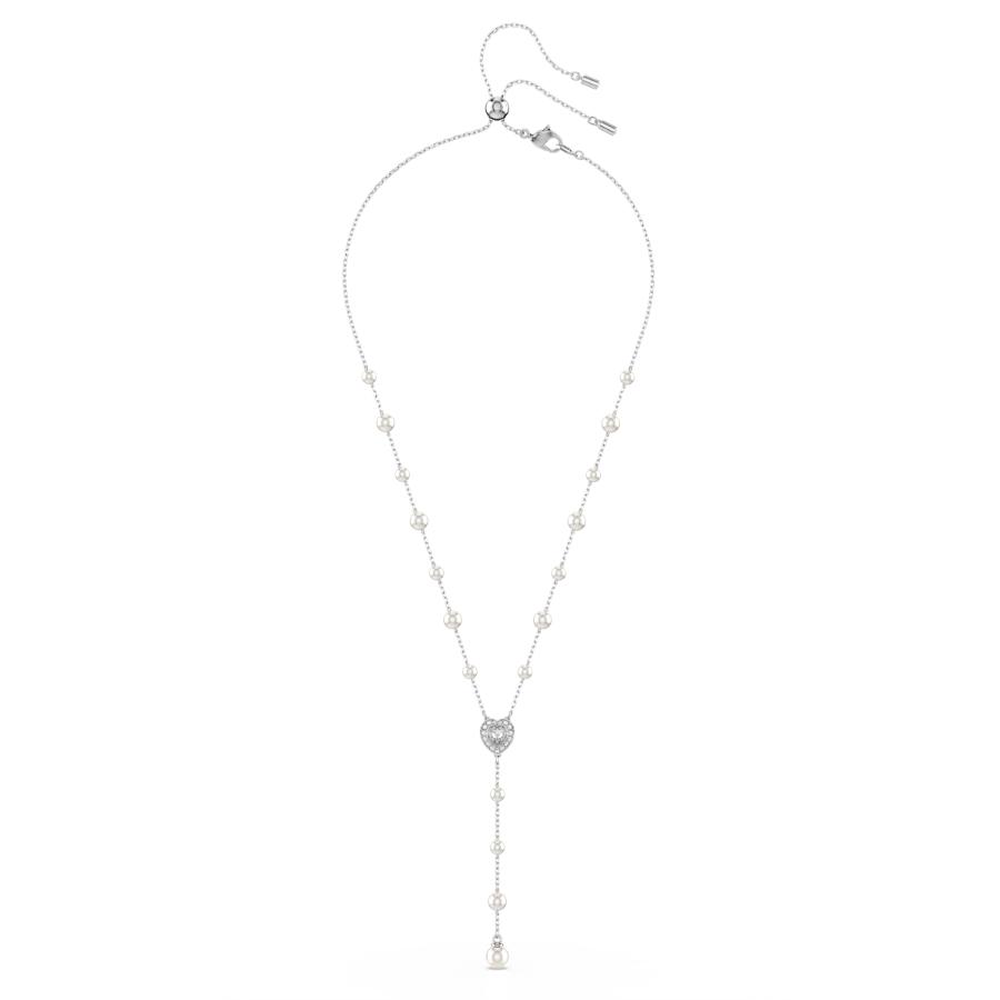 Swarovski Ariana Grande Y Necklace with mixed cut heart-shaped white crystals, rhodium-plated, elegant jewelry accessory