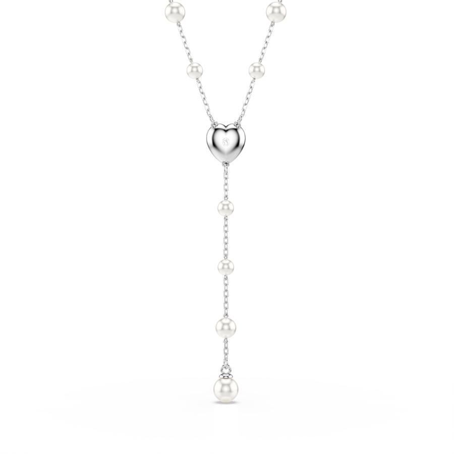 Swarovski Ariana Grande x Swarovski Y necklace with mixed cut hearts in white rhinestones, rhodium plated, displayed on a white background.