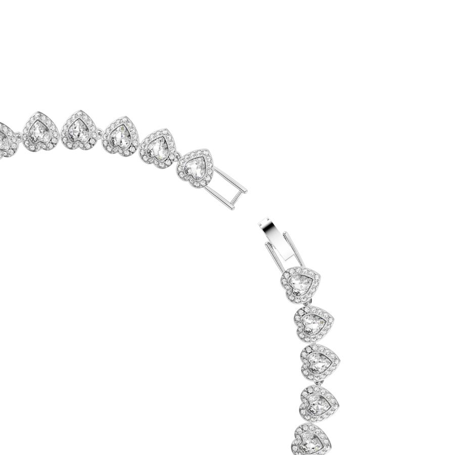 Swarovski Ariana Grande tennis necklace with mixed heart-shaped white crystals, rhodium-plated chain, elegant jewelry accessory